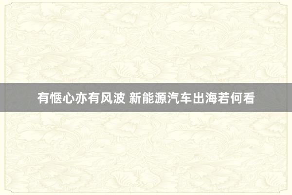 有惬心亦有风波 新能源汽车出海若何看